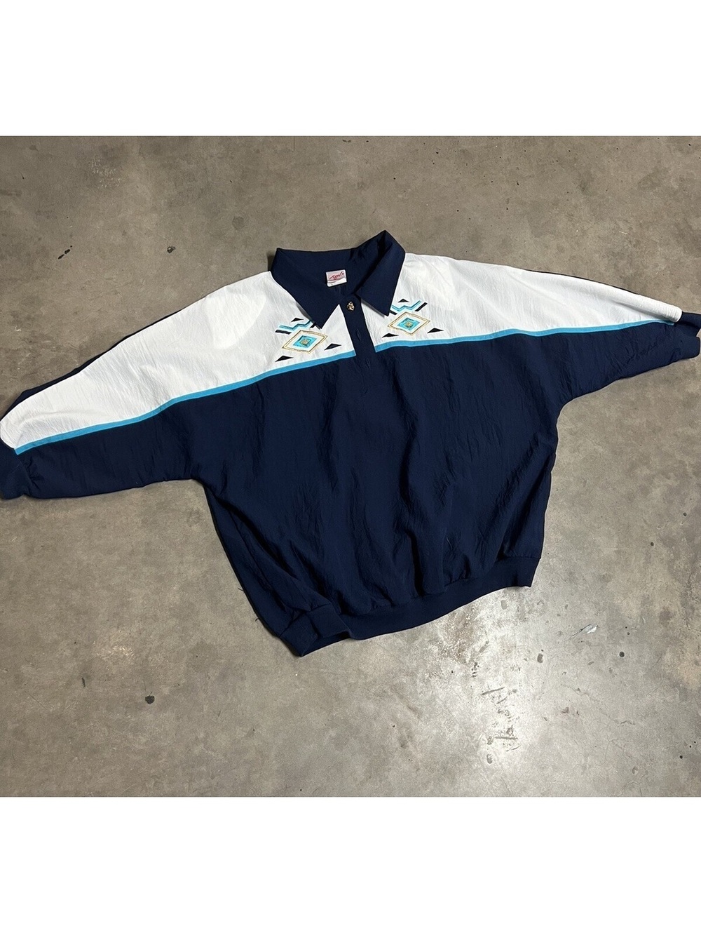 Vtg 90s GW Graff Embroidered Colorblock Pullover 2X